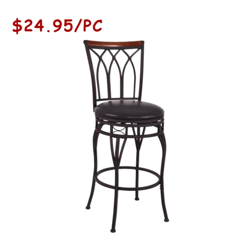 Антикварный металлический барный стул из цельного березового дерева и искусственной кожи