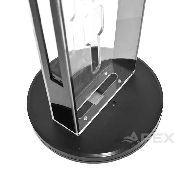 APEX Custom Logo Transparent Counter Top Acrylic Display Stand 360 Rotating Smart Door Lock Display Stand