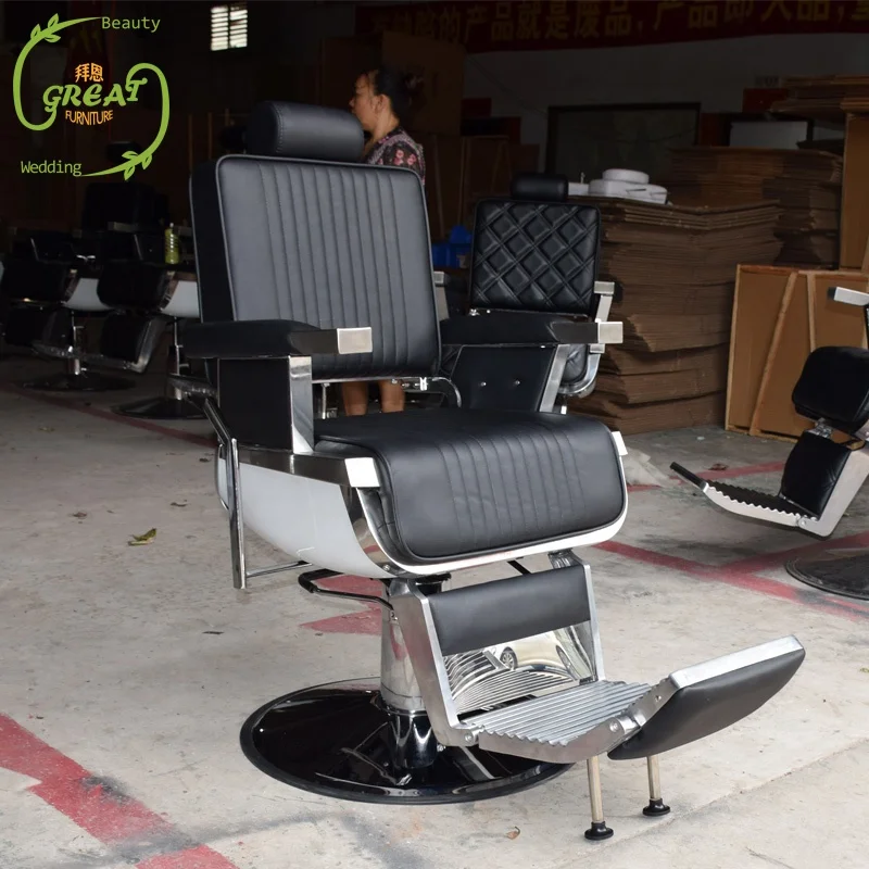 Wholesale Modern Barbershop Furniture Black Hair Salon Chair Stainless Steel European Barber Chair for Sale