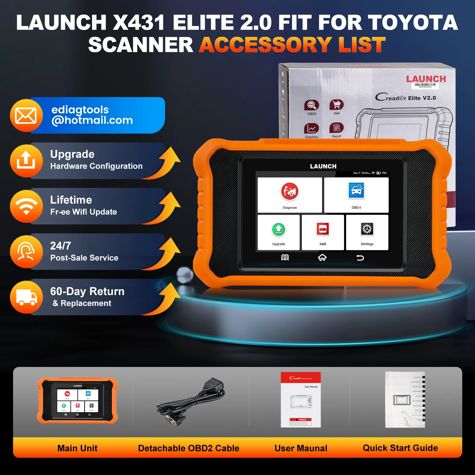 2024 Launch CRE 2.0 Elite For Toyota OBD2 Scanner Diagnostic Tool All Reset Service Code Reader with AUTOVIN/ECU Coding
