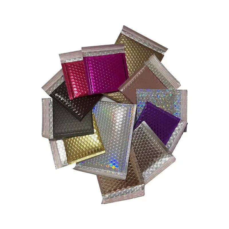 Manufacturer Low Price Poly Mailers White Bubble Cushion Bag Metallic Holographic Bubble Mailer for cosmetic