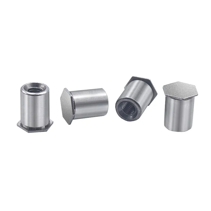 High Quality Open Type Threaded Hole Fastener Self Clinching Stud Standoff Hexagonal Flat Head Nut Stainless Steel Carbon Steel