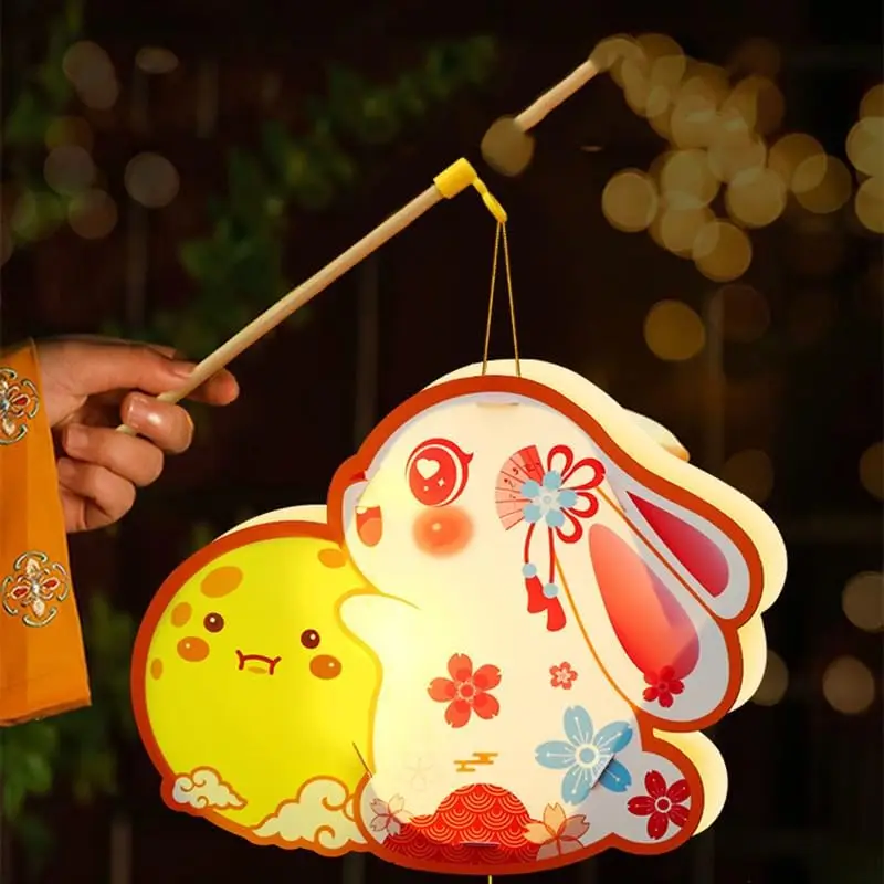 TSINYE Children Diy Handheld Light LED Mid-Autumn Festival Chinese Paper Lanterns Bunny Ornament Hand-Held Rabbit Lantern