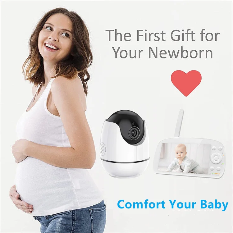 Factory OEM Temperature Monitoring Regular Feeding Reminder Crying Detection Digital 5.5 inch HD 720P Smart Baby Monitor Camera