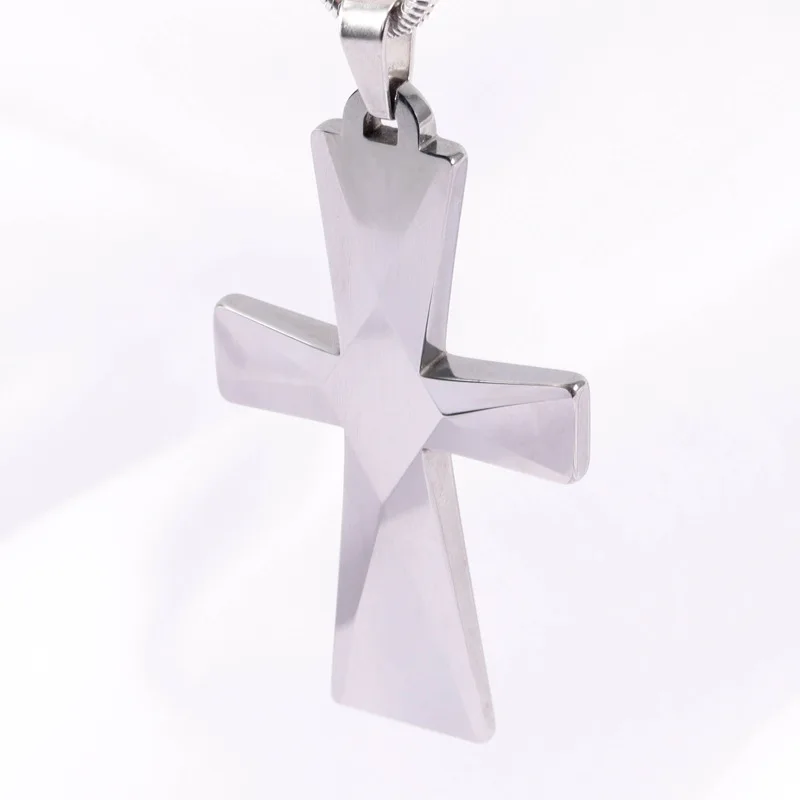 High Quality Korean Style No Tarnish Tungsten Steel Waterproof Cut Pattern Blank Cross Choker Pendant Necklace