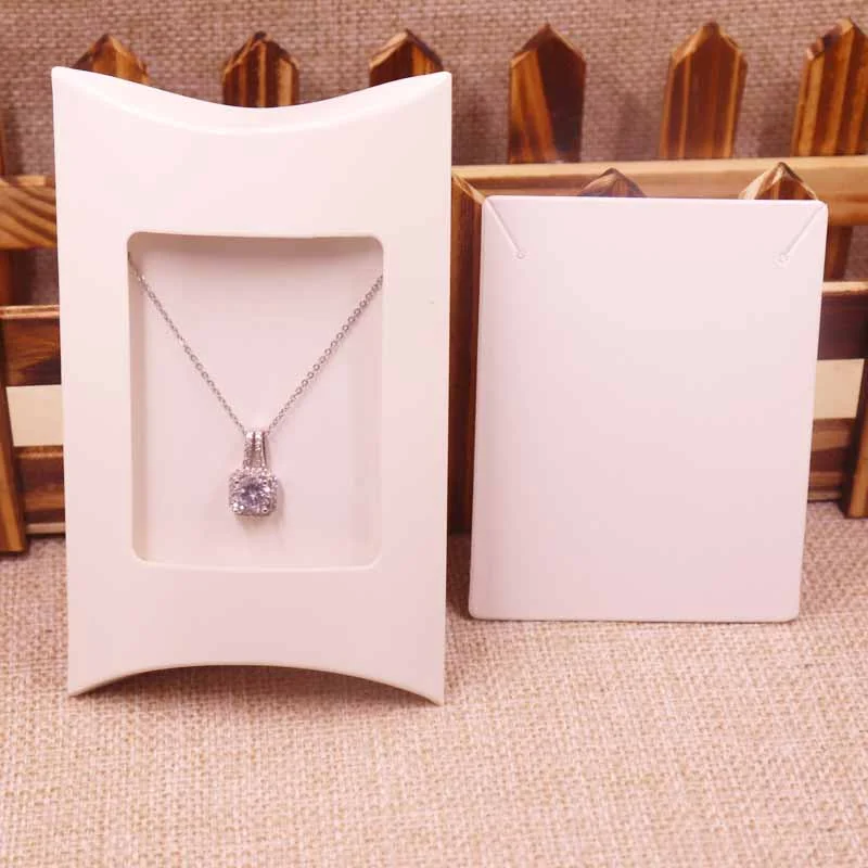 Customized white card  paper necklace earring jewelry box with clear window paper pillow jewelry box direct factory
