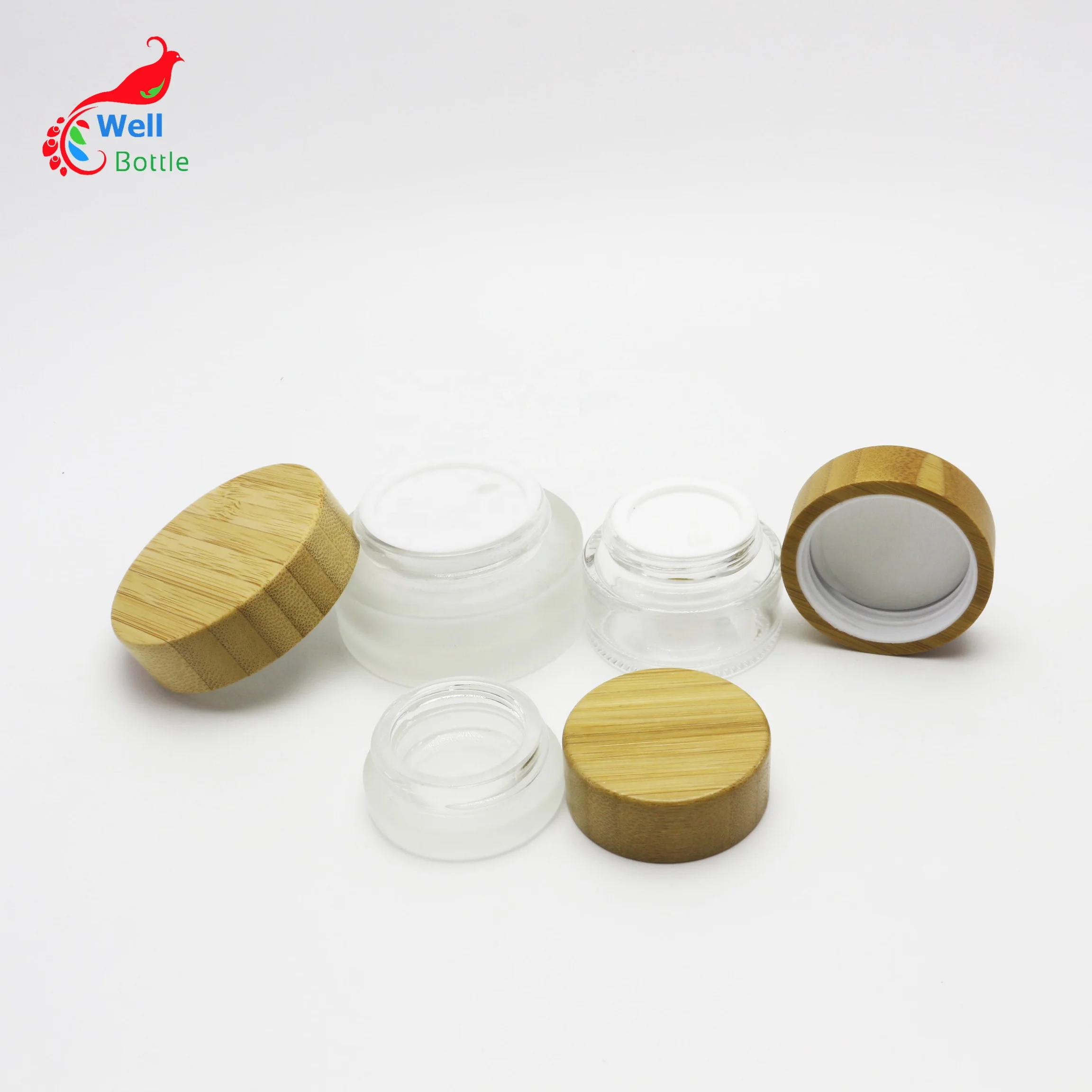 5 г 15 30 50 100g прозрачный зеленый Янтарная Косметическая матовые стеклянные банки бамбуковая упаковка с бамбуковой крышкой
