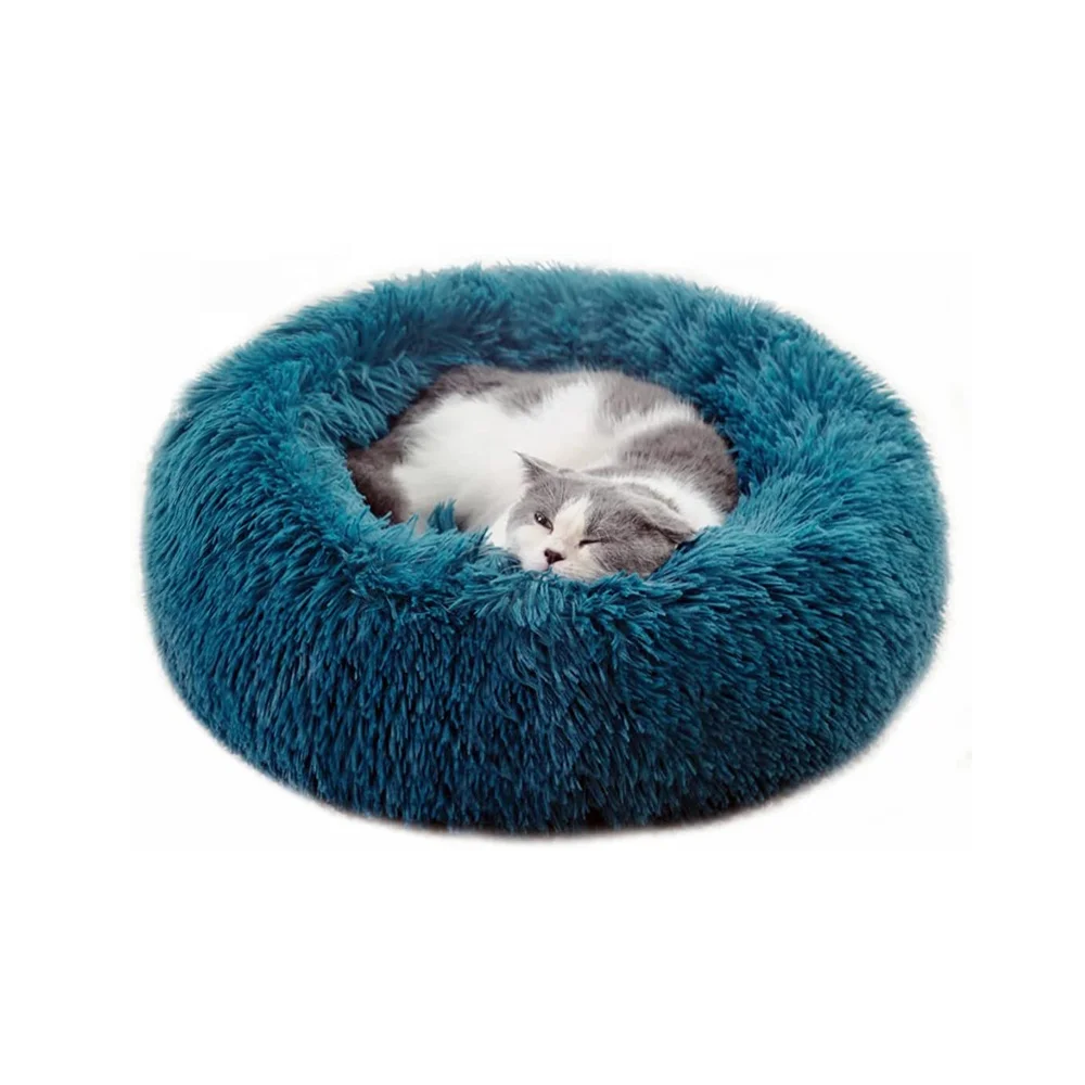 Solid Print Breathable Durable Fluffy Comfort Round Soft Faux Fur Washable Plush Custom Non Slip Calming Waterproof Dog Bed