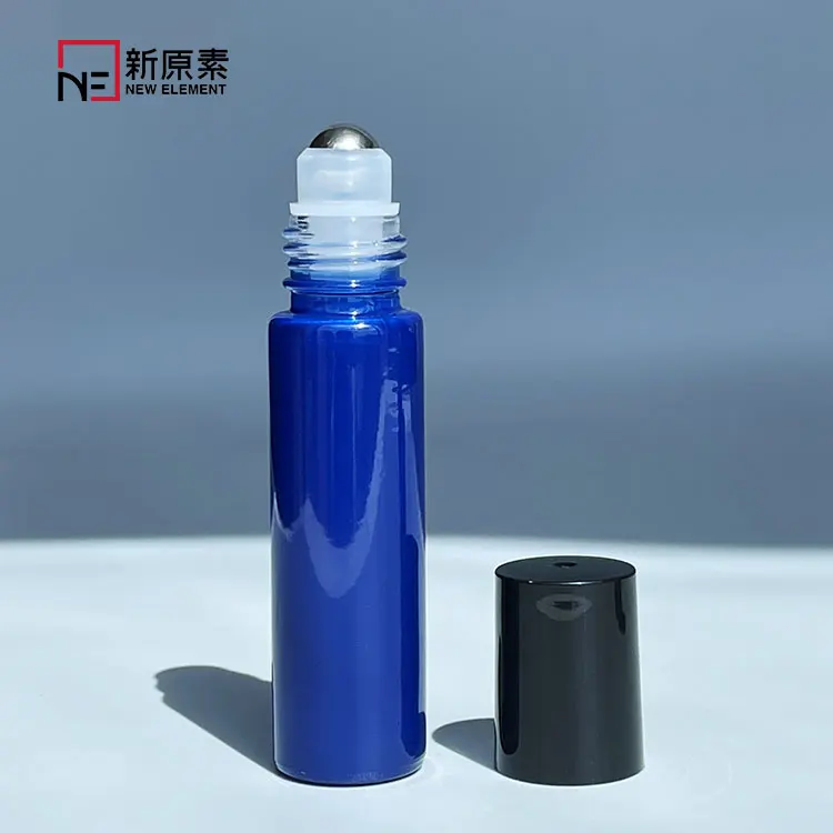 New Element custom logo 5ml 10ml essential oil blue glass perfume roller bottle