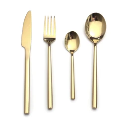 Factory Direct Fork Knife Spoon Set Copper Cutlery Wedding Plated Wholesale Matte Gold Flatware