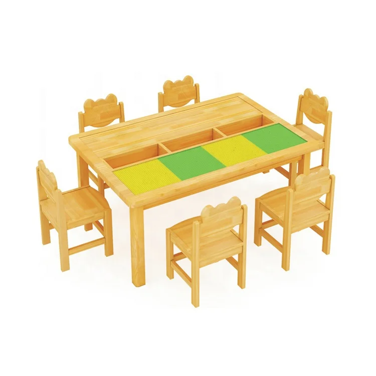 Preschool classroom table and chair wooden blocks table table with chair set for kids