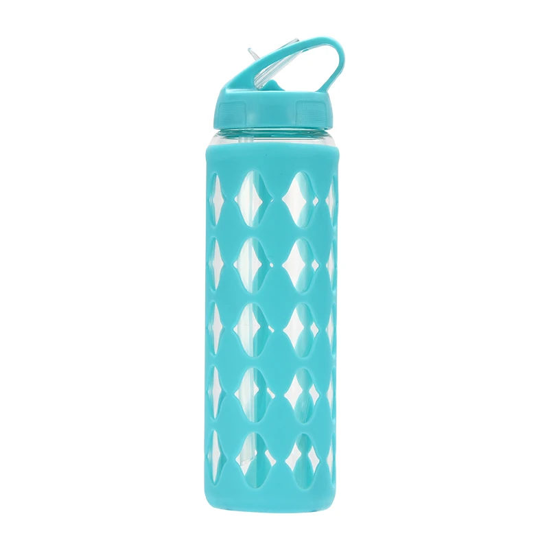 Manufacture portable New Style Glass Water Bottle with straw for Sport