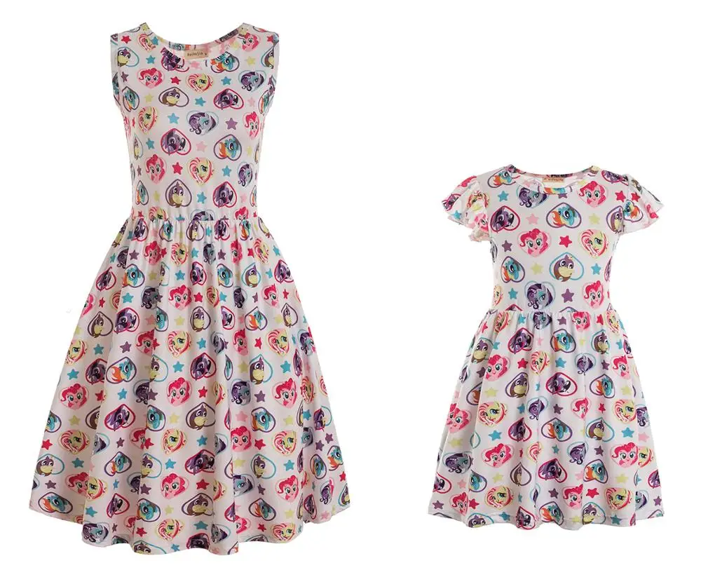 
Beach Wear Mommy and Me Clothing Princess Dress kids casual dress black floral printed baby clothes mommy and me outfits summer 