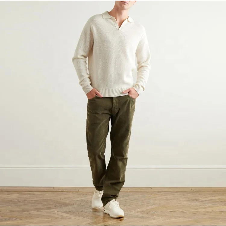knitwear manufacturer custom autumn winter cream polo collar long sleeve pullover wool cashmere sweater men