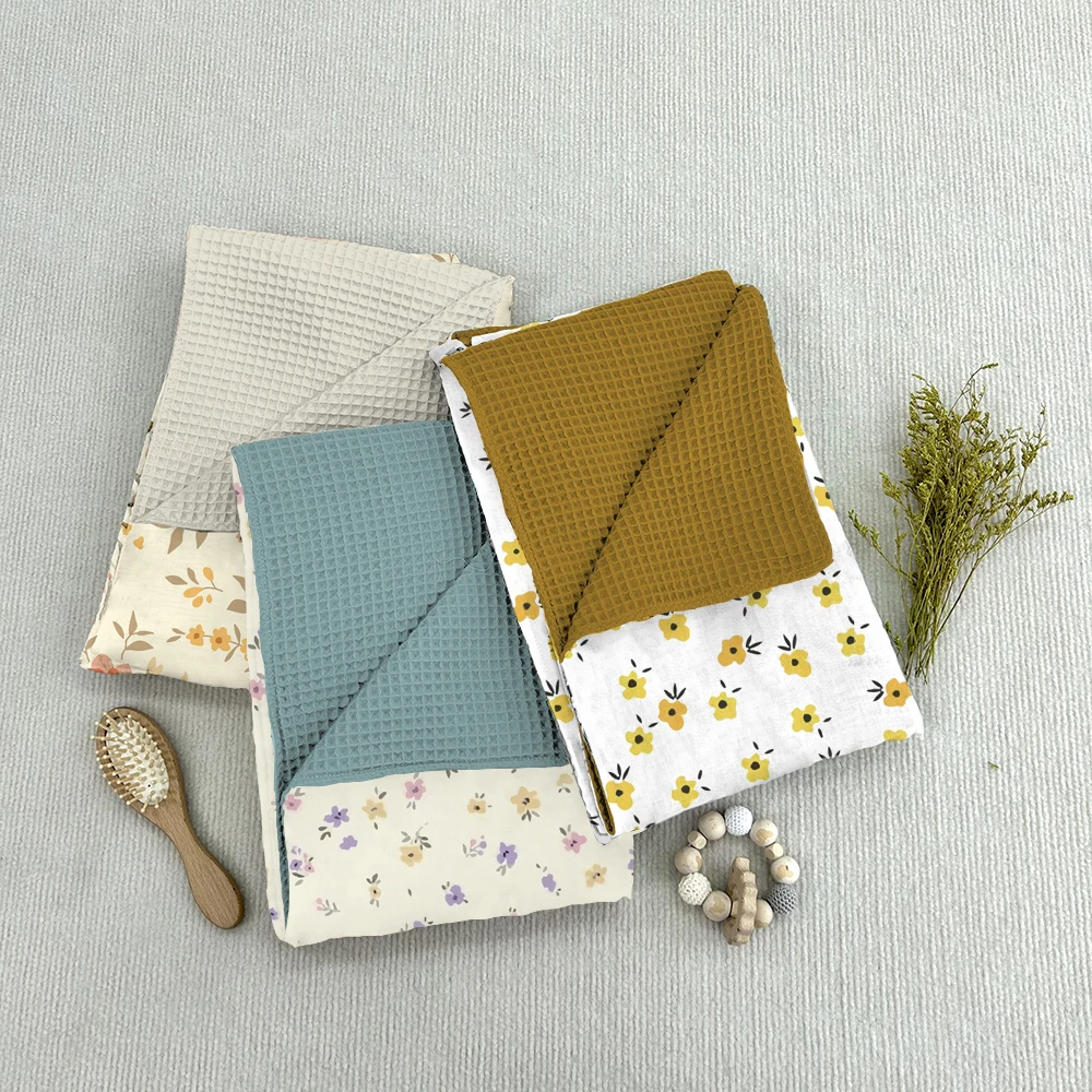 Mildream Waffle Weave Cotton Baby Muslin Blanket Honeycomb Cover Napkin Cooling Baby Blanket Customized Design Newborn Blanket