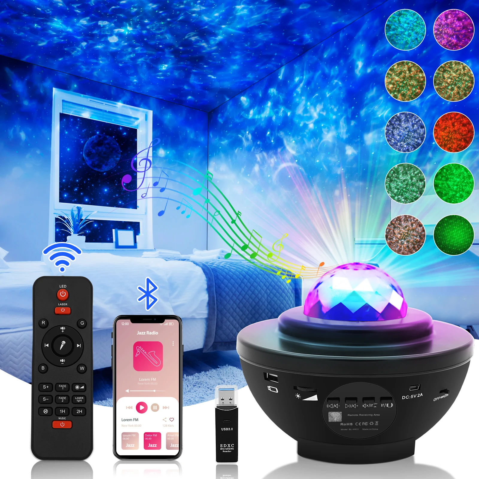 Aurora Star Night Light Projector Sky Star Starry Lamp Projector with Speaker Bedroom Decor LED Star Light Projector