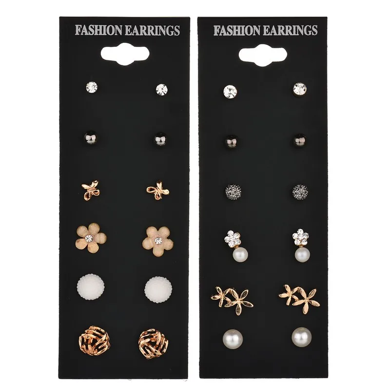 7Pair/set Fashion Korean Mini Pearl Stud Earrings Set For Women Ball Flower Earring Gifts