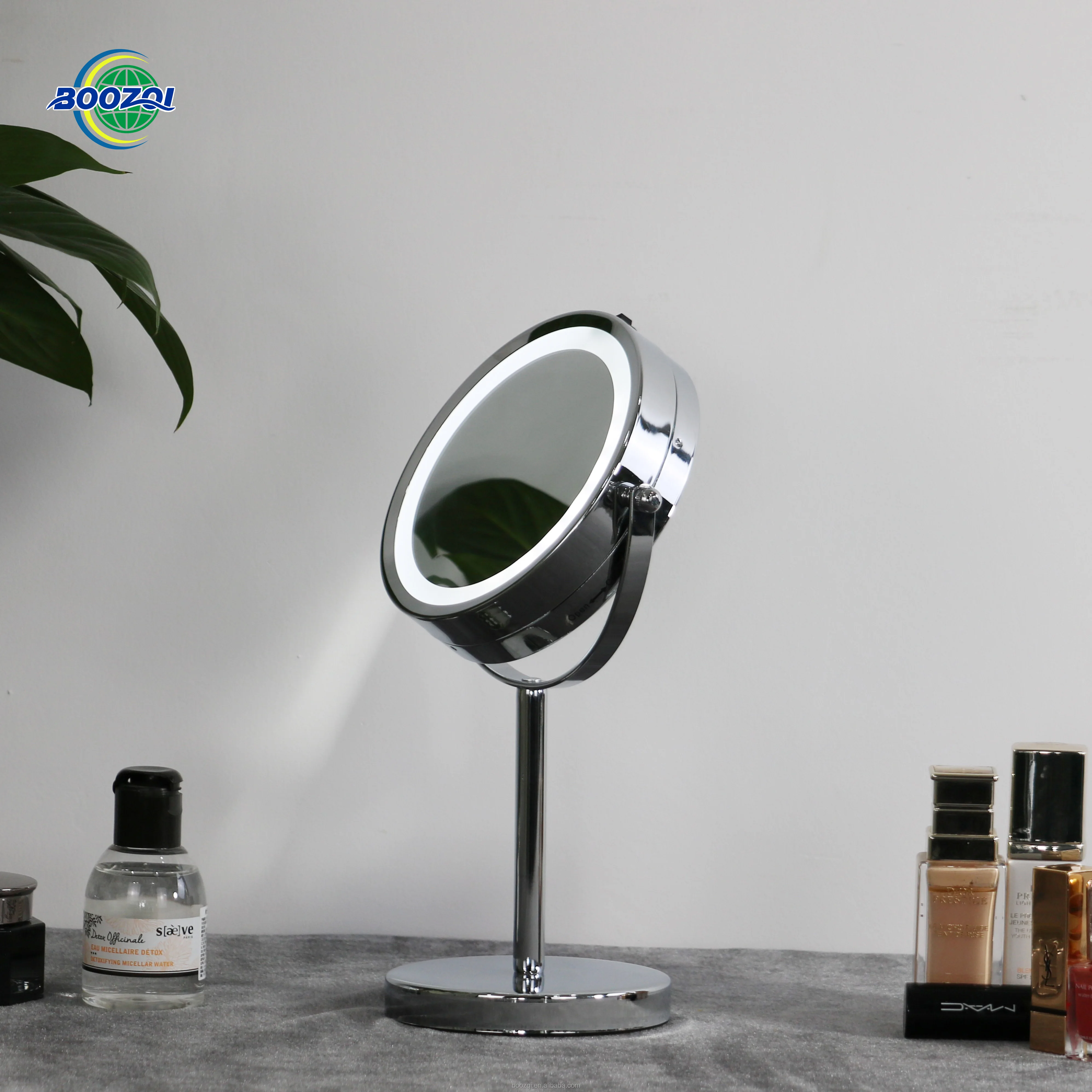Double Sided Round Cosmetic Mirror Rechargeable Battery Vanity Desktop Makeup Mirror With Led Light