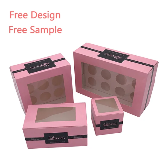 Розовая упаковка с логотипом на заказ прозрачная мини-коробка из ПВХ для шоколада Рождества печенья пирожных пончиков капкейков Кондитерская коробка окошком