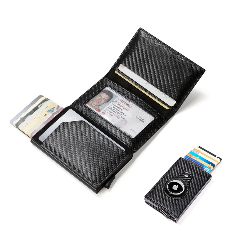 2022 Hot Selling Men Carbon Fiber RFID Credit Card Holder Smart GPS Trackbale Slim leather Airtag Wallet With Apple Airtag Slot