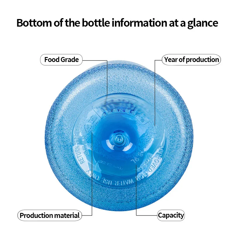 Food Grade PC Plastic 5 Gallon Pure Water Drinking Bucket For Water Dispenser