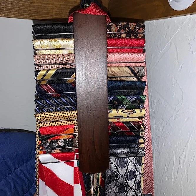 Premium Wooden Necktie and Belt Hanger Center Organizer and Storage Rack with a Non-Slip 20 Hooks