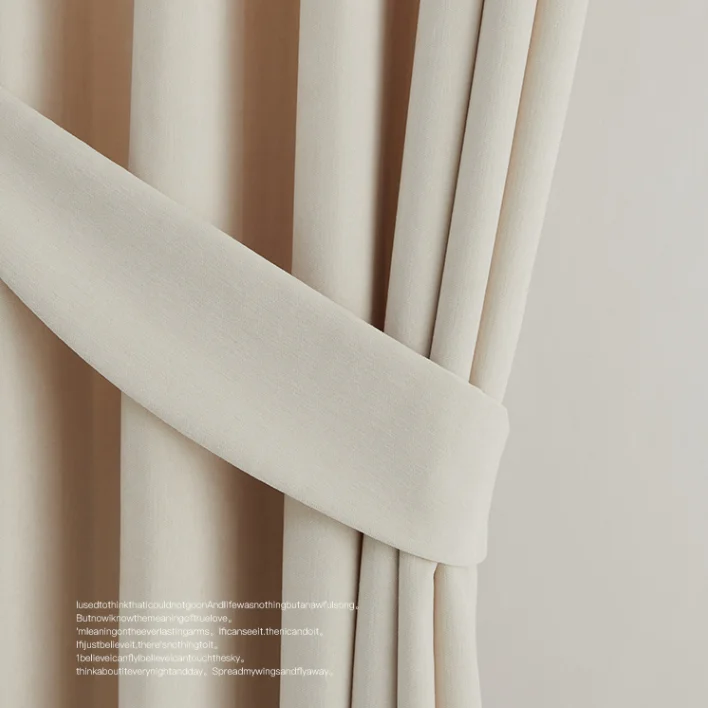 French Light Luxury Cream Color Velvet Linen Pinch Pleated Curtains For Living Room