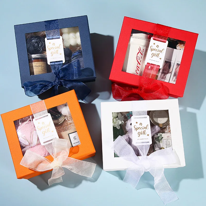 Becan Paper Packing Bouquet Flower Cup Gift Box Luxury Ribbon Perfume Gift Box Cosmetics Gift Box With Windows