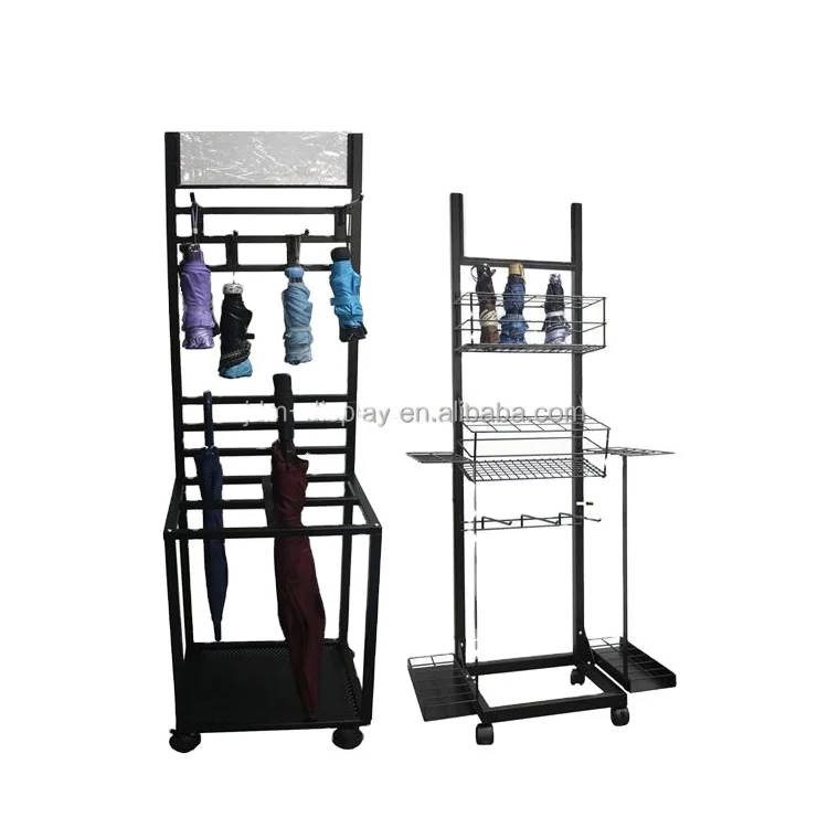 custom made Retail Display Steel Hotel Umbrella Stand Commercial Rack With Wheels