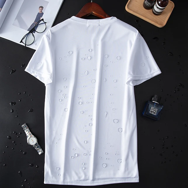 Summer Breathable Comfort Waterproof Stain Resistant White Distress T-shirt Tech Nano Hydrophobic Fitness Plain T Shirt For Men