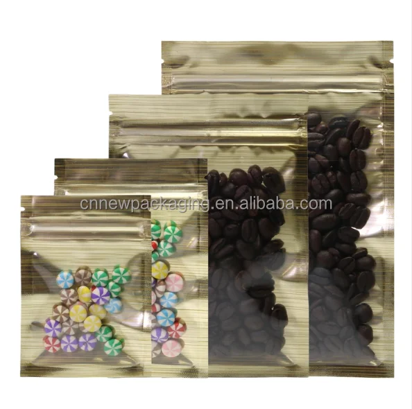 Transparent Side with Stripe Design Mylar Foil Flat Packaging Bags With Zipper