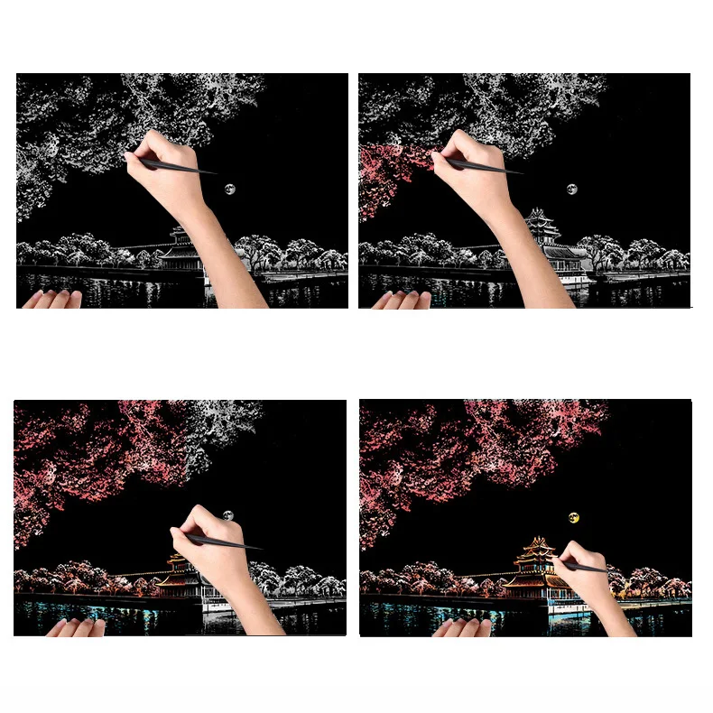 4PCS Set Art Magic Art Paper Scratch Painting Sketch Postcard Rainbow Scratch Paper for Kids Adults