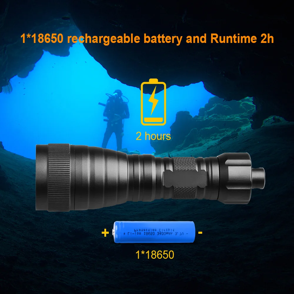 High Power Diver linterna Dive Metal Light Waterproof Underwater lamp Rechargeable led torches Led scuba diving flashlight
