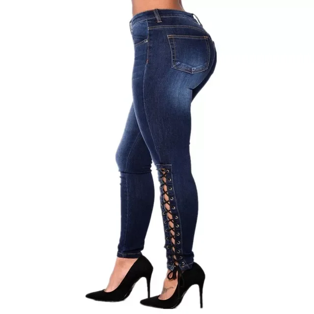 Best Sale Classic Vintage Skinny Pull Rope Design High Waist Lady Women Denim Pencil Pants Jeans