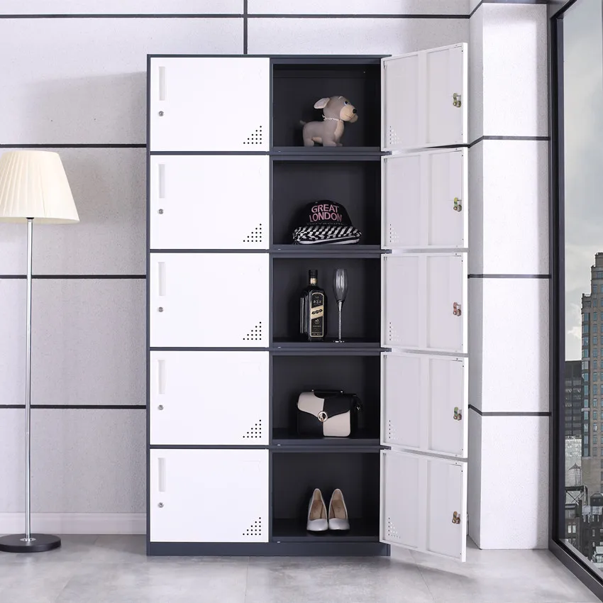 Office Steel File Cabinet Gym Wardrobe Locker 2 3 4 6 9 12 Doors Staff Clothes Storage Metal Thin Frame Closet Cabinet