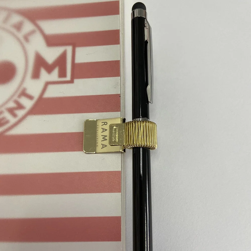 
Customized High Quality Gold color Flat Metal Stainless steel Clip with Spring pen holder 