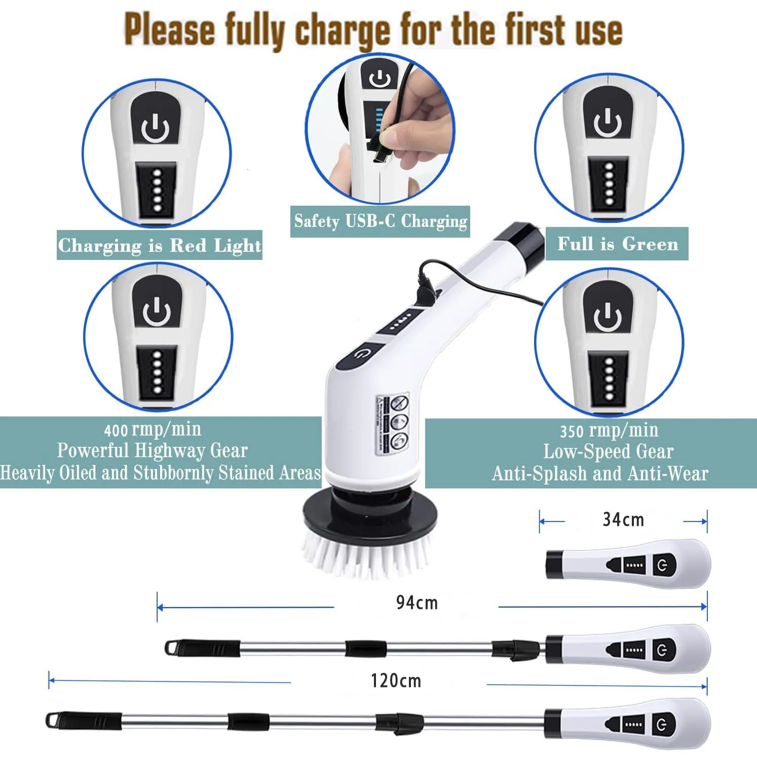 Shifx 2024 Wholesale 7-in-1 Electric Cleaning Brush Bathroom Extension Handle Spin Scrubber Cordless Cleaning Brushes