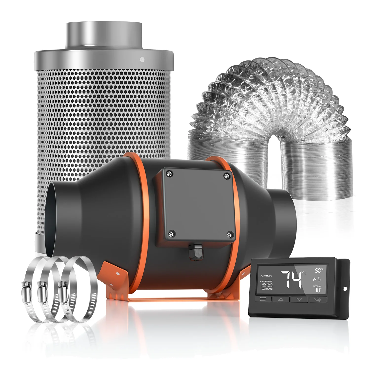 Spider Farmer 4 Inch Carbon Filter 205 CFM In line Duct Fan Ventilation Kit Temperature Humidity Controller  For Grow Tent Kit