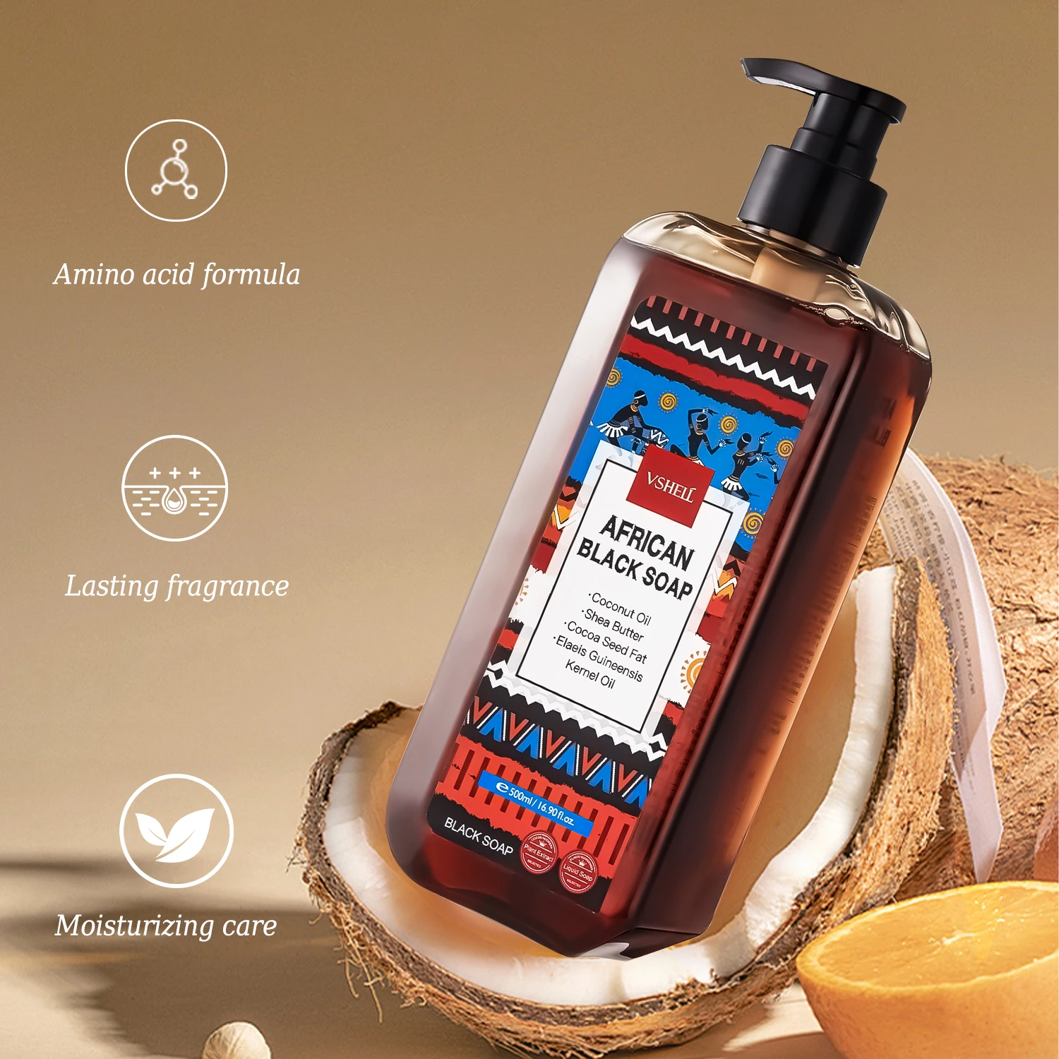Liquid African Black Soap Deep Cleansing Lightening Spots Organic Black Soap With Coconut Oil Extract For Body Daily Use