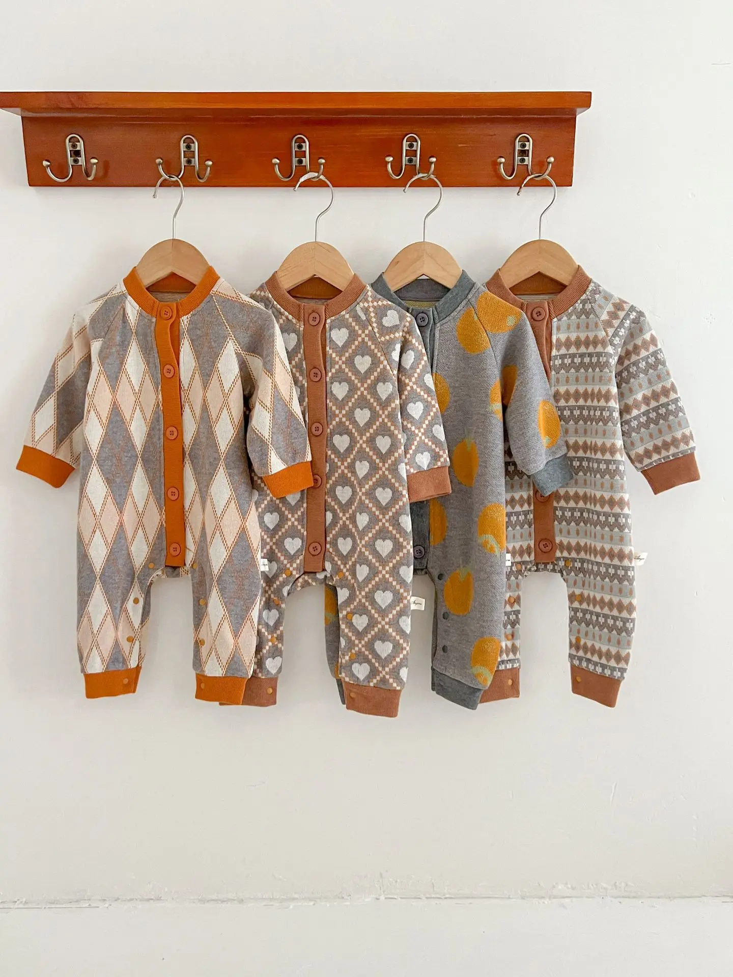 Autumn Baby Jumpsuit Cute Print Knitting Romper for Boys Girls Vintage Sweater One-Pieces Onesie Newborn Clothes Infant Outfit