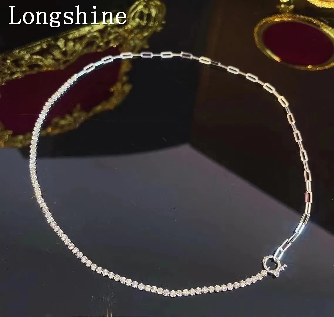 Longshine Jewelry 18K Gold Fashion Design Shining Diamond Chain Shape Necklace 18k gold Necklace