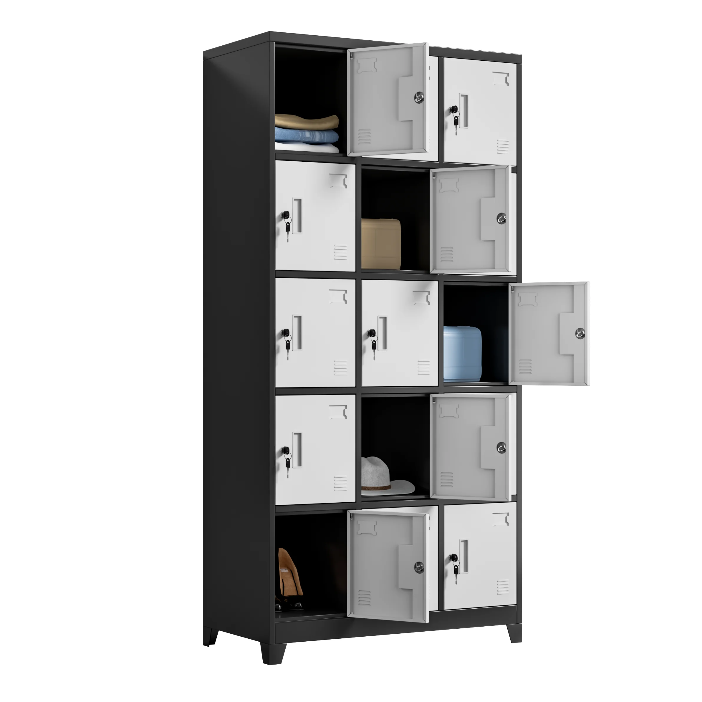 Assembled Metal Storage Locker Cabinet with Feet Steel Gym Clothing Storage Wardrobe 6/9/12 Door Iron Locker with Hanging Rod