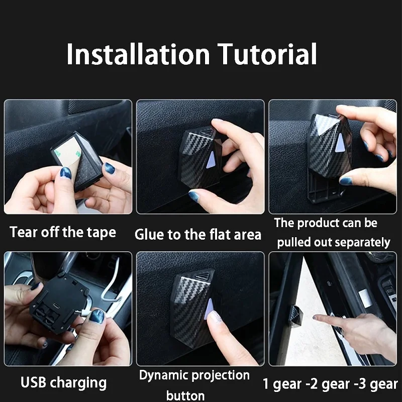 Carbon Fiber Cartoon Anime LED Car Door Projection Light Novelty Dynamic Movie Gif Lamp Atmosphere Animated Night Projector