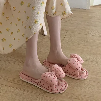 XIXITIAO linen ladies slippers high quality home female indoor summer bedroom beautiful cute girl bowknot slippers for women