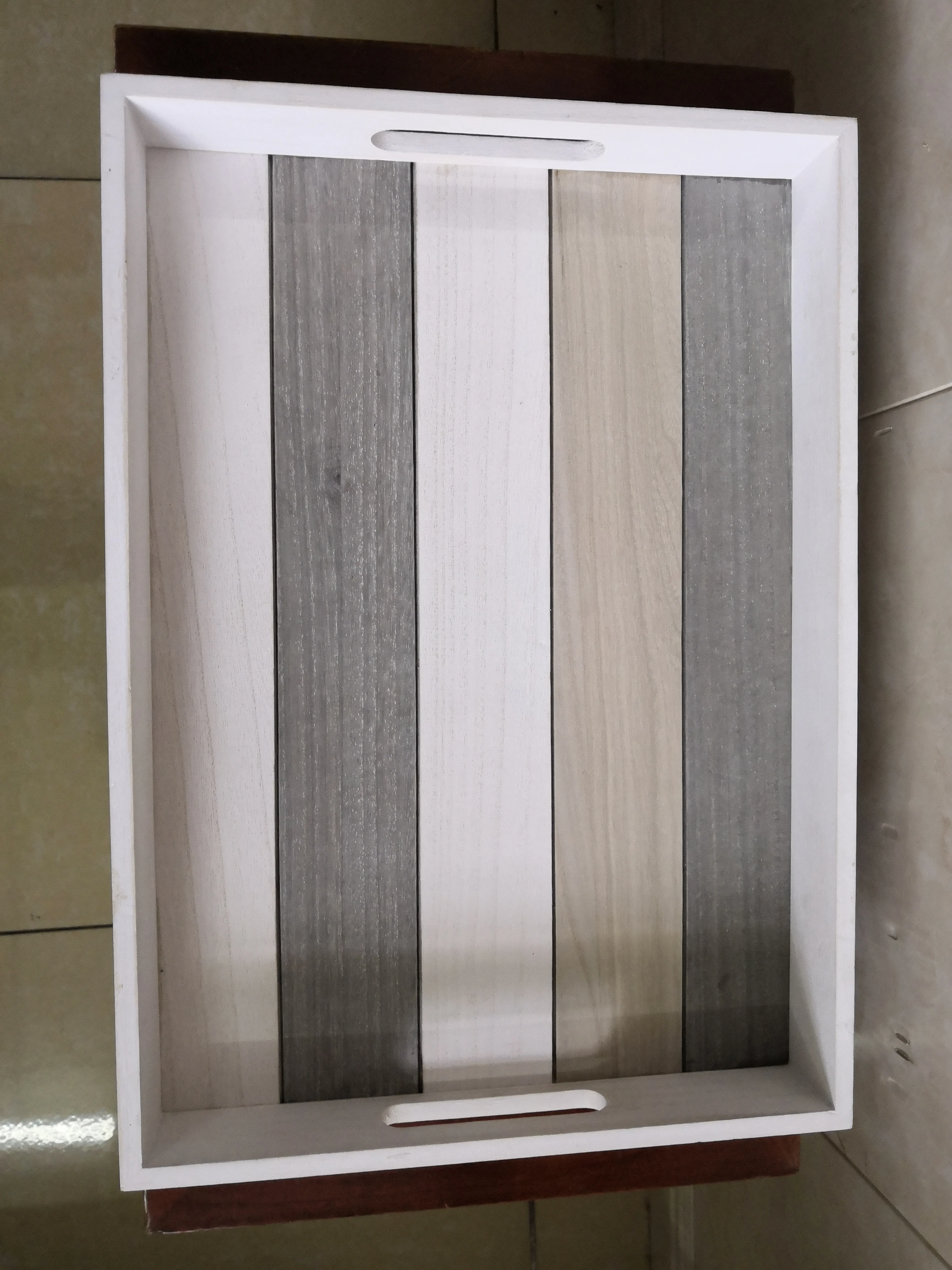 Rustic Wooden Serving Tray for Coffee Table Lap Tray (16.3L x 12.2W x 2H Inches, Multicolor)