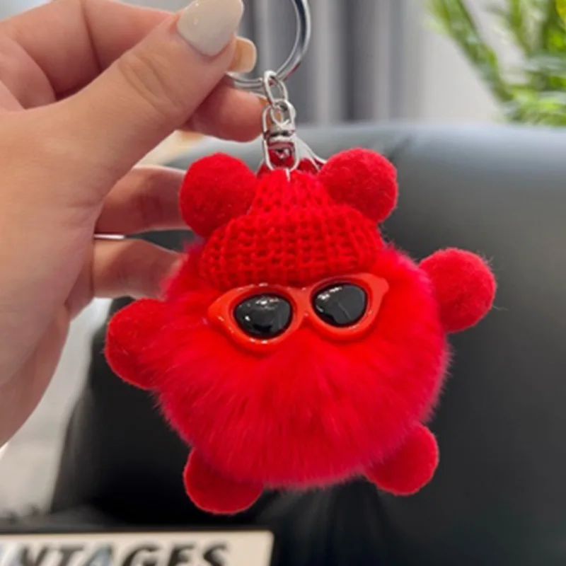 Cartoon Rex rabbit Plush Doll Car Key Bag Pendant Key Rings Cool Sunglass Cap Coal Ball Plush Keychain