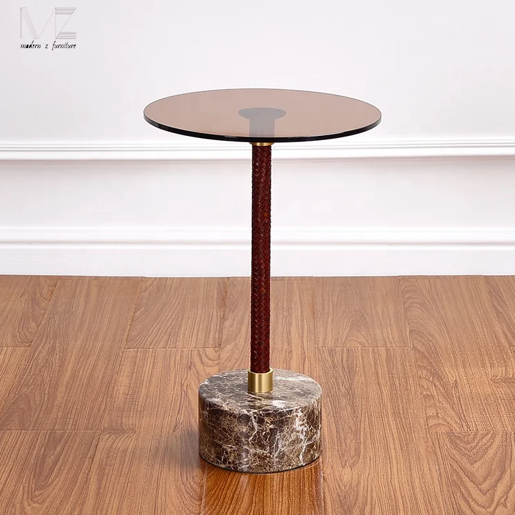 Custom Modern Furniture Decor Dark Brown Glass Top Couch Sofa Marble Side Tables For Living Room Luxury