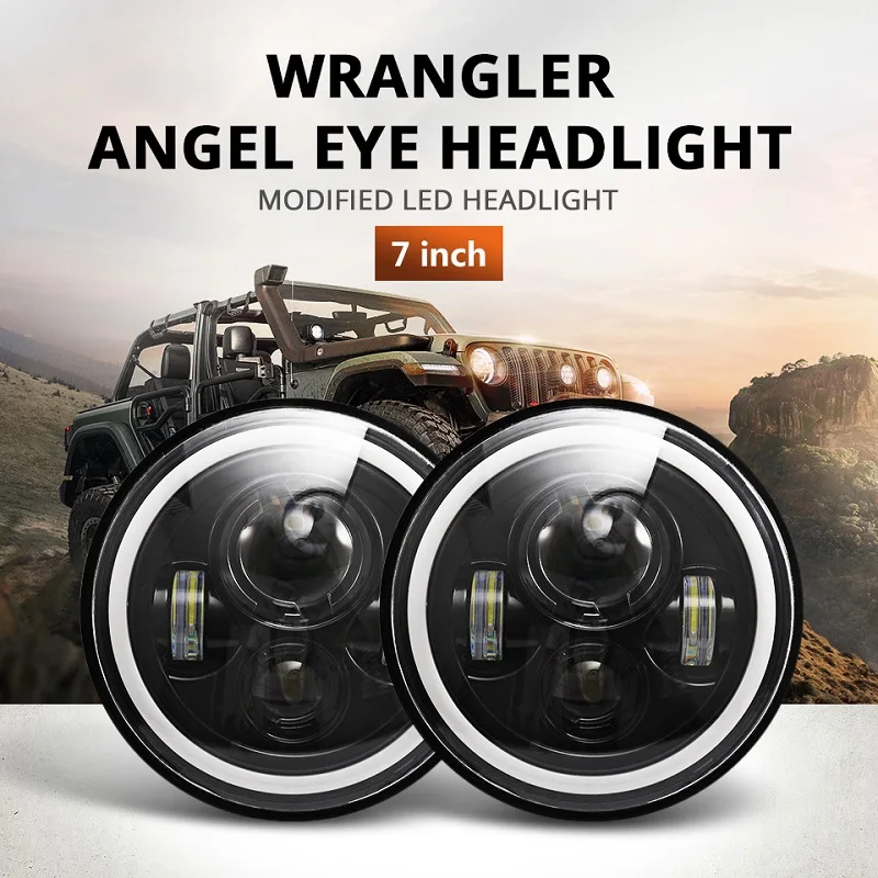 7inch Led Headlight Hi/Low Beam Light Signal Halo Angle Eyes DRL Headlamp For Jeep Wrangler Off Road 4x4 suzuki samurai