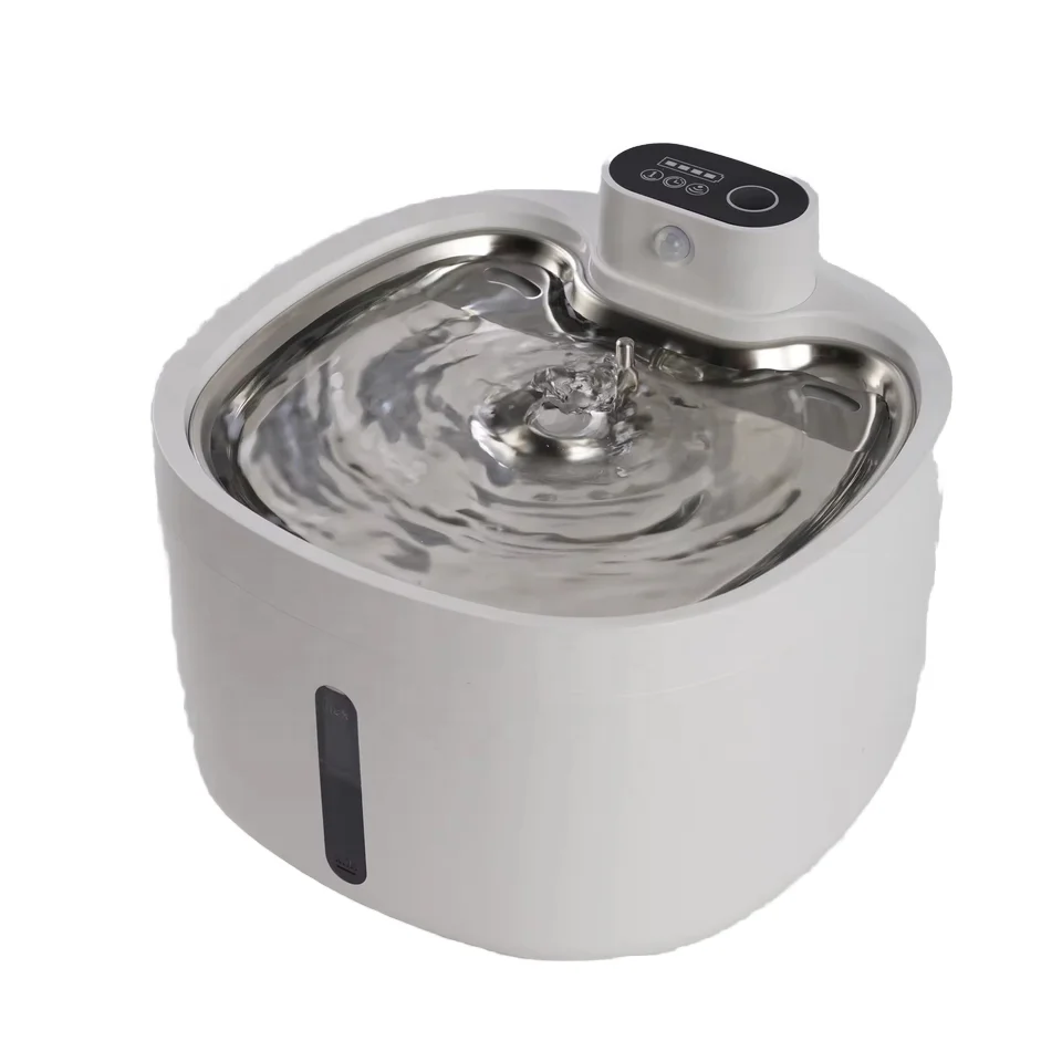 Battery Powered Auto 2.5L Stainless Steel Automatic Cat Drink Dispenser No-Splash Pet Water Fountain with Rounded Shape