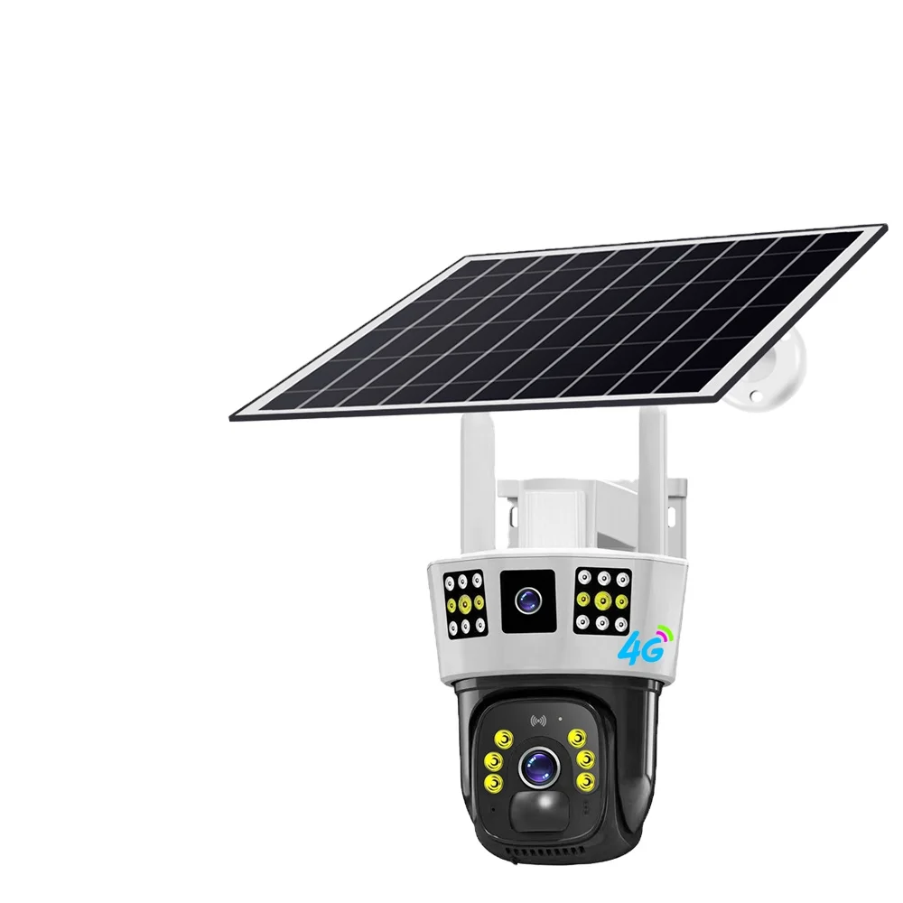 4G SIM Card 4MP Camera Solar Panel Battery Security Camera Waterproof Outdoor PTZ CCTV Dual Lens 3 image network Camera
